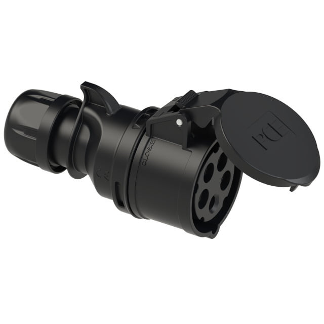 PCE 32A inline socket midnight black (415V 3P+N+E) IP44 PCE 32A inline socket midnight black (415V 3P+N+E) IP44