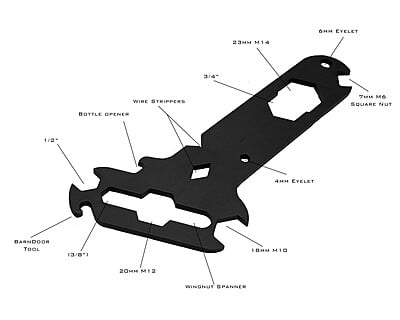 Dirty Rigger Multi-Tool 4mm Spanner Stripper, Barn Door and Bottle Opener